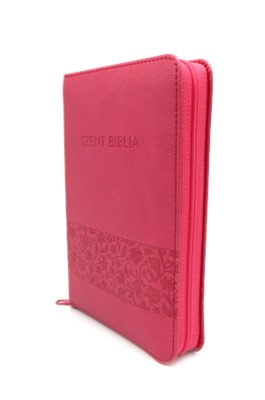Biblia Károli mini málnavirágos cipzáras