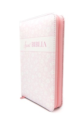 Biblia Károli mini fehér virágos cipzáras