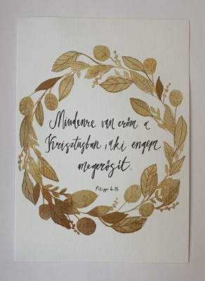 Miniposzter Mindenre van erőm a Krisztusban (aranyág koszorú) (Kreatív papír)