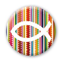 Kitűző fehér hal színes csíkos háttérrel (Fém)