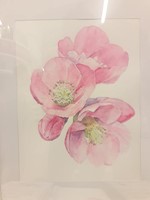 Akvarell festmény Rózsaszín virágok (Keretezett)