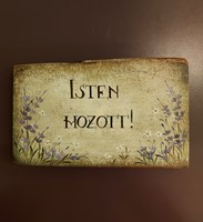 Egyedi kézműves fatábla, Isten hozott, levendulás (Fa)