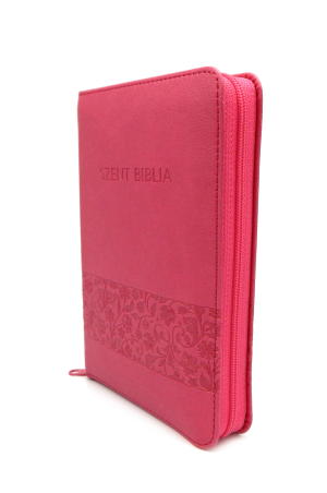 Biblia Károli mini málnavirágos cipzáras