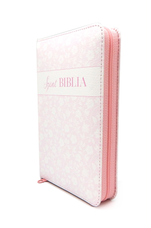 Biblia Károli mini fehér virágos cipzáras
