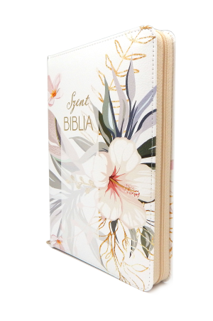 Biblia Károli közepes virágos regiszteres cipzáras