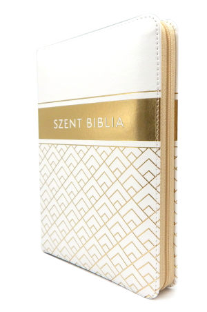 Biblia Károli közepes fehér aranymintás regiszteres, cipzáras
