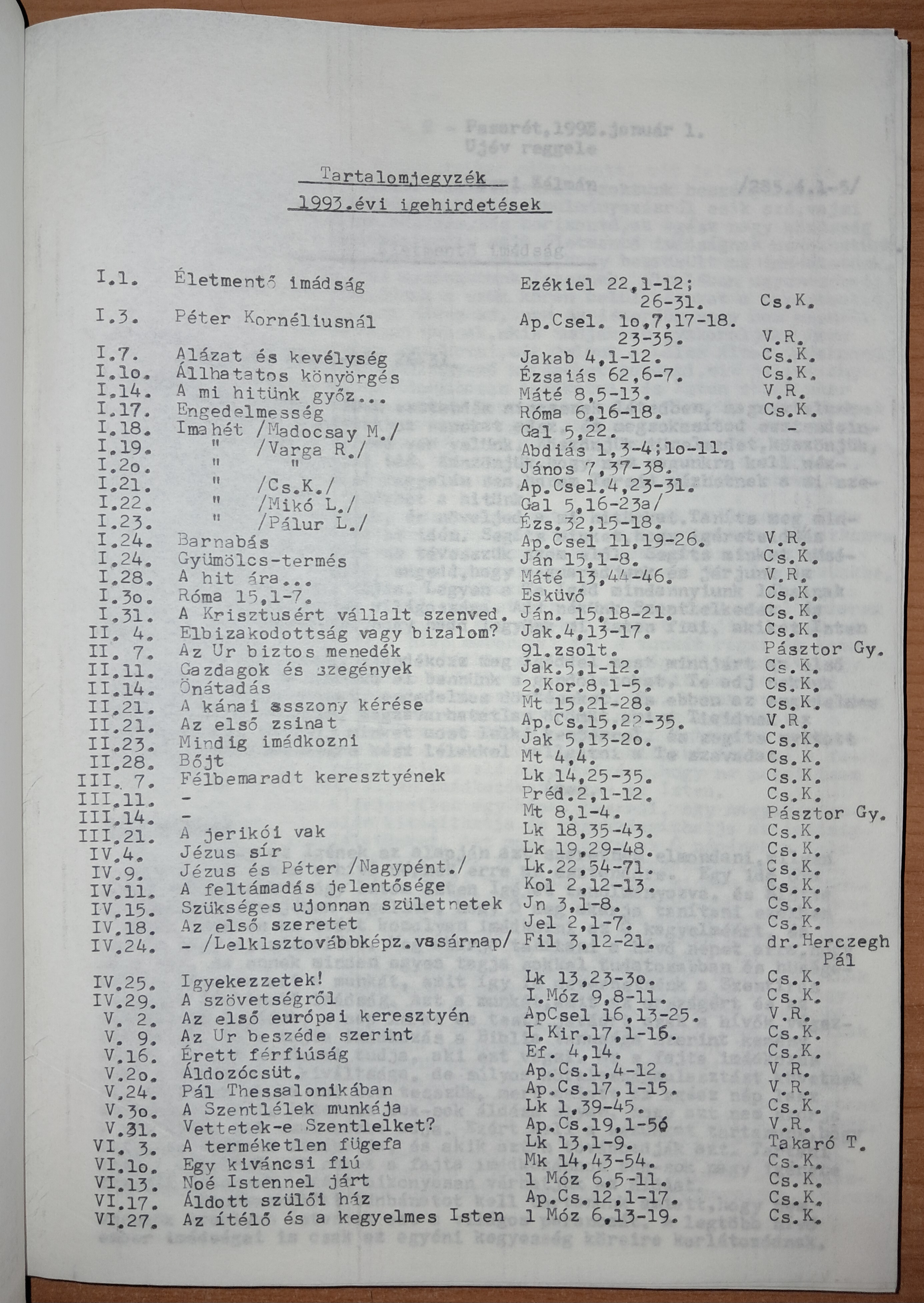 Pasaréti prédikációk 1993 I-XII. kötet
