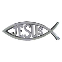 Autóembléma nagy ezüst hal Jézus felirattal