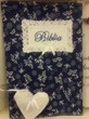 szövet borító EFO Bibliára kék fehér virággal