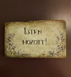 Egyedi kézműves fatábla, Isten hozott, levendulás
